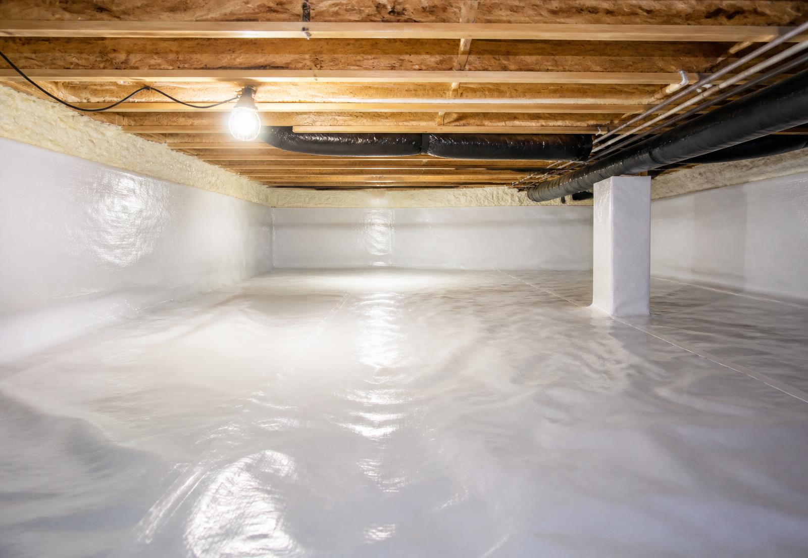 Encapsulated crawl space with sealed vapor barrier