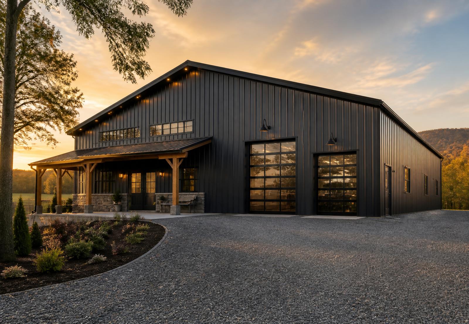 Insulated metal building at golden hour
