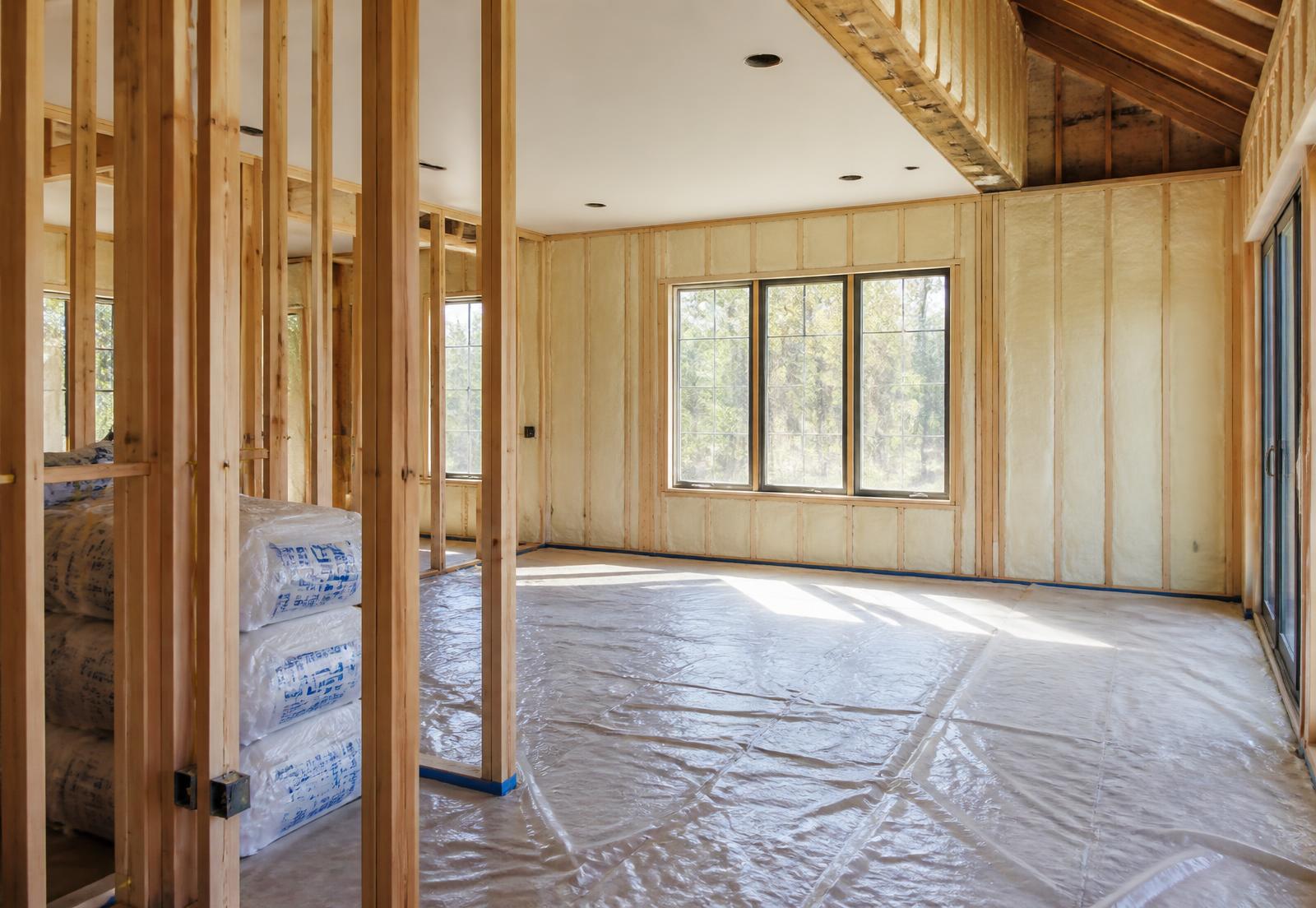 Renovation interior with newly installed insulation
